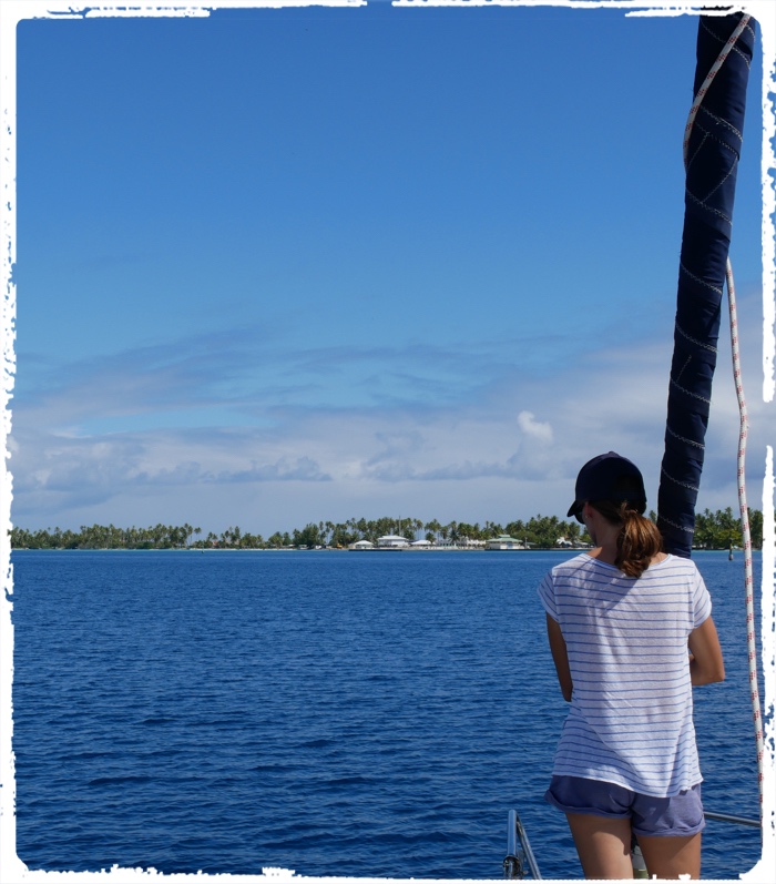 Careful bow watcher is needed to spot the reefs and bummers in the atoll lagoon