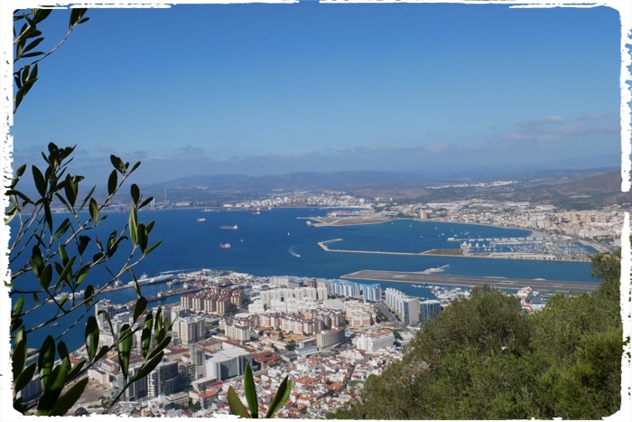 Scenic view from the Rock of Gibraltar to Gibraltar and on the right our marina in La Linea (Spain)