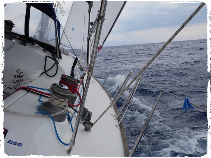 Typical sailing day in Greece, 20 knots of wind and calm see